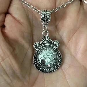 Mermaid Scale Beach Iridescent Round Circle Pendant Stainless Steel Necklace 7